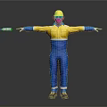 Construction Worker In Blue And Yellow Work Uniform Wearing Yellow Hard Hat With Arms Outstretched