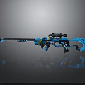 Blue And Yellow Futuristic Sci Fi Rifle Weapon With Modern Sleek Design And Scope