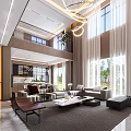 Luxury Modern Double Height Living And Dining Room With Spacious Layout And Soft Ambient Lighting