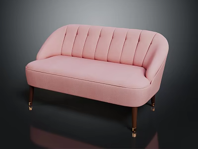 Pink Modern Sofa with Tufted Backrest and Wooden Legs Featuring Metal Accents 3d model