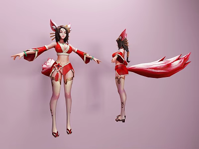 Game And Movie Character In Red Outfit With Fox Tail And Decorative Ornaments 3d model
