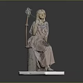 Seated Female Sculpture With Ornate Dress Beaded Necklace And Bird Creature Decoration