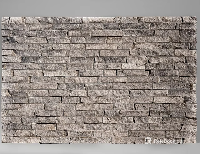 Gray Stone Wall Surface With Natural Stacked Texture And Decorative Pattern 3d model 