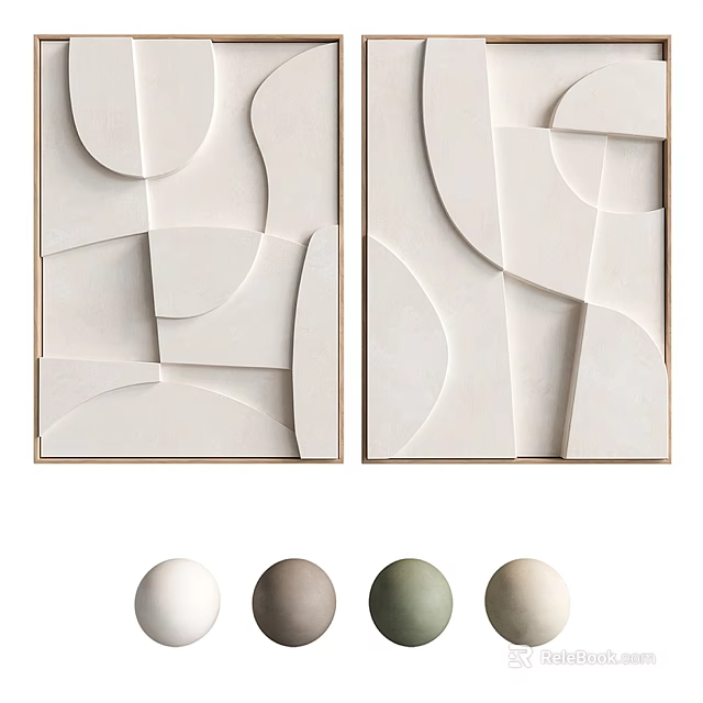 Modern Geometric Photo Frames With Abstract Curved Patterns And Beige Brown Green Gray Color Options 3d model