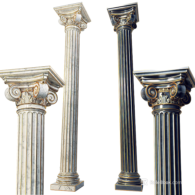 Various Styles of Roman Columns with Ornate Capitals and Fluted Shafts 3d model 