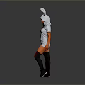 A Woman Wearing Rabbit Ears Headpiece And Gray Short Dress With Knee High Boots