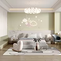Modern Cozy Kids Bedroom With Cloud Star Wall Art Heart Pillow And Desk