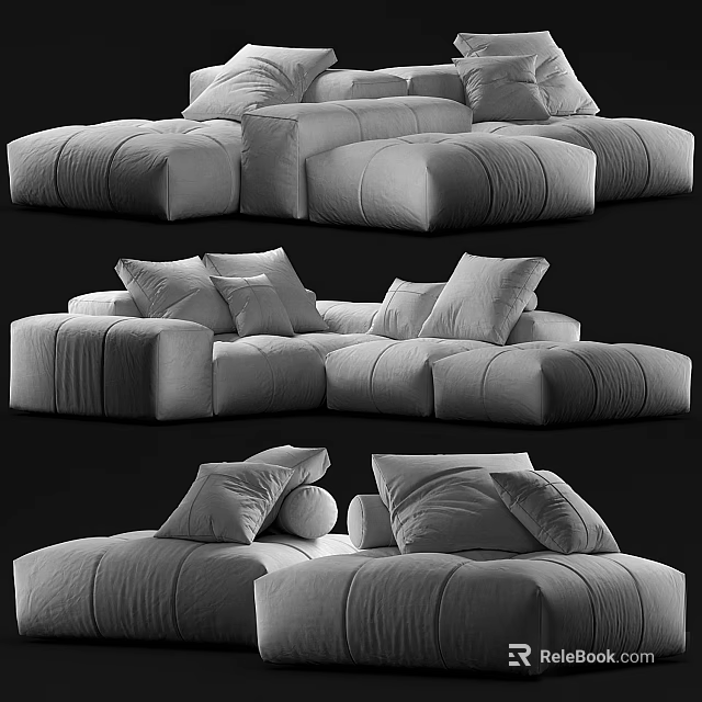 Plush Modular Sofa Set With Comfortable Cushions And Decorative Pillows 3d model 