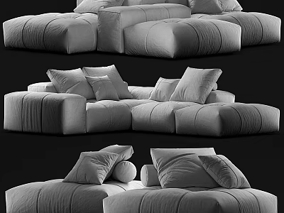 Plush Modular Sofa Set With Comfortable Cushions And Decorative Pillows 3d model