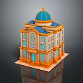 Elegant Fashion Themed Building With Blue Dome Orange Accents Arched Windows And Classic Design