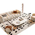 Modern Sofa And Coffee Table Set With Spotted Rug Throw Pillows And Single Armchair Interior