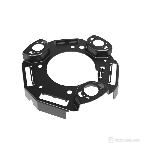 Black Circular Metal Bracket With Mounting Holes And Structural Components 3d model 