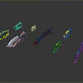 Colorful Sci Fi Weapons with Various Designs and Different Shape Details