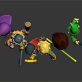 Group Of Colorful Cartoon Warrior Characters Holding Swords Bows And Staffs