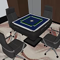 Modern Entertainment Table With Green Mahjong Tiles On Blue Surface And Four Gray Chairs