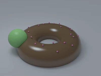 Chocolate Donut With Pink Sprinkles And Green Ball On Gray Background 3d model