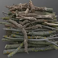 Natural Wood Logs and Tree Branches Stacked in Pile with Cut Timber Pieces