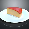 Cheese Slice With Red Top And Yellow Body On White Plate