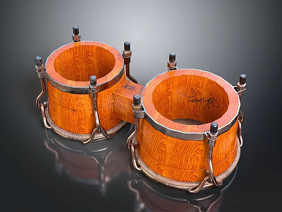 Wooden Storage Barrels with Metal Hoops and Brackets Natural Wood Grain Surface for Household Use 3d model