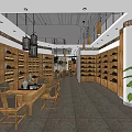 Chinese Style Specialty Store With Wooden Shelves Chandeliers Tables Chairs And Green Plants