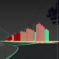 Multiple Modern High Rise Residential Buildings With Street Trees Cars And Pedestrians