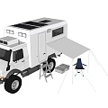 White Camper Van With Solar Panels Awning Ladder And Folding Chairs