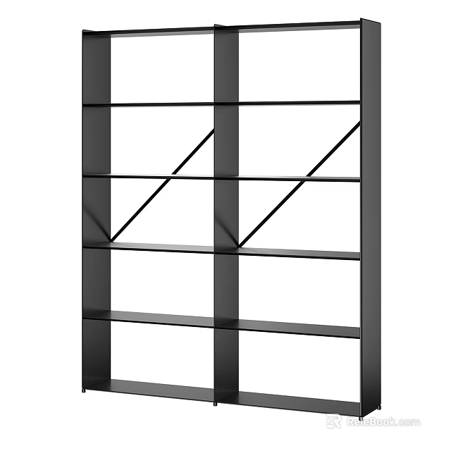 Modern Black Bookcase With Open Shelves And Minimalist Storage Structure For Home 3d model 