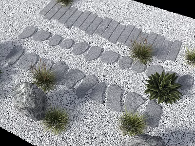Natural Garden Stepping Stones Path With Gravel Ground Rocks And Green Plants 3d model