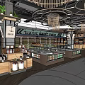 Modern Supermarket Department Store Interior With Shelves Display Areas Products And Hanging Lights