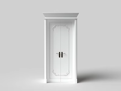 European-style white carved double door 3d model
