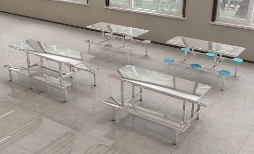 Dining Table Stainless Steel Row Dining Table School Dining Room Table Floor Indoor Dining Room Student Dining Table 3d model