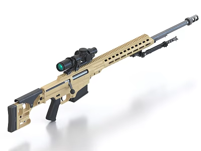 Tan and Black Sniper Rifle With Green Scope And Hollowed Out Body Design 3d model
