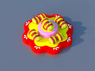 Red Petal Shaped Toy With Pink Center Yellow Base And Small Bees 3d model