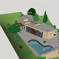 Modern Detached Villa Exterior With Terrace Outdoor Seating Greenery And Glass Windows