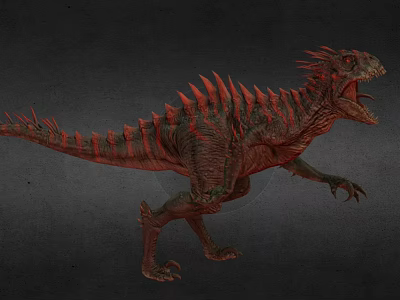 Ferocious Reptile With Red Spines Open Mouth Black Body And Powerful Stance 3d model