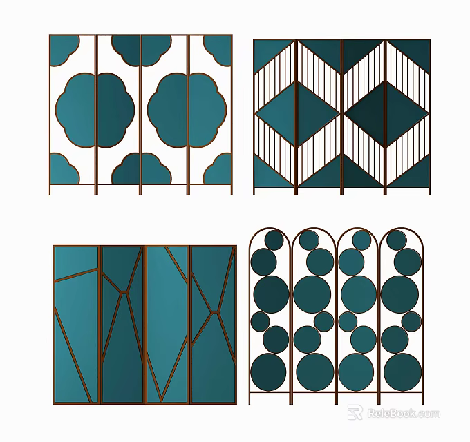 Modern Room Divider Designs With Geometric Shapes Circular Patterns Teal And Brown Frames 3d model