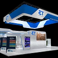 ET Logo Exhibition Booth With Blue White Design Tables Chairs And Green Plant