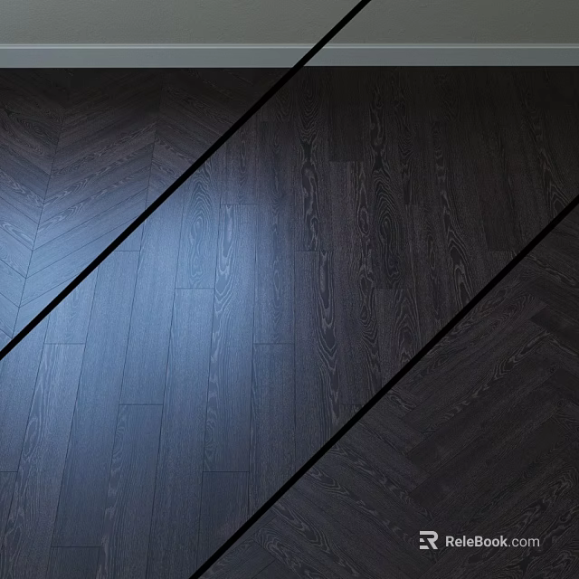 Modern Dark Wood Flooring Components Featuring Herringbone And Straight Plank Patterns 3d model 