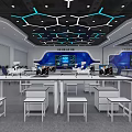Modern Tech Control Room With Screens Robots Workstations And Lighting 3d model
