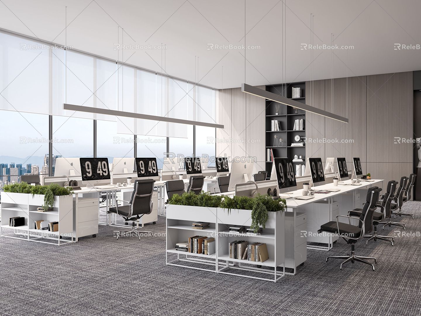 Public Office Area Open Office Office Chair Desk 3d model