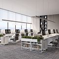 Public Office Area Open Office Office Chair Desk 3d model