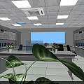 Modern Surveillance Monitoring Room Interior With Multiple Monitors Large Display Screen And Control Desk