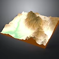 Detailed 3D Terrain Model With Mountain Ranges Green River And Orange Base