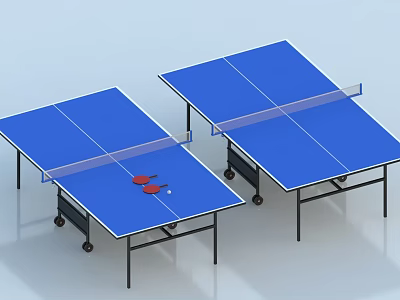 Blue Mobile Ping Pong Tables With Red Paddles And White Ball Sports Equipment 3d model