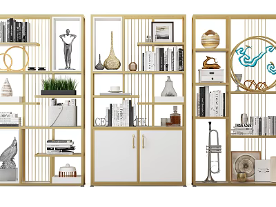 Modern Storage Shelving with Open Shelves Displaying Books Decorative Items Green Plants and Sculptures 3d model