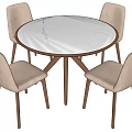 Round Dining Table Set With Marble Top And Four Light Gray Upholstered Chairs 3d model