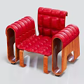 Red Tufted Leather Accent Chair With Modern Wooden Frame And Unique Armrests