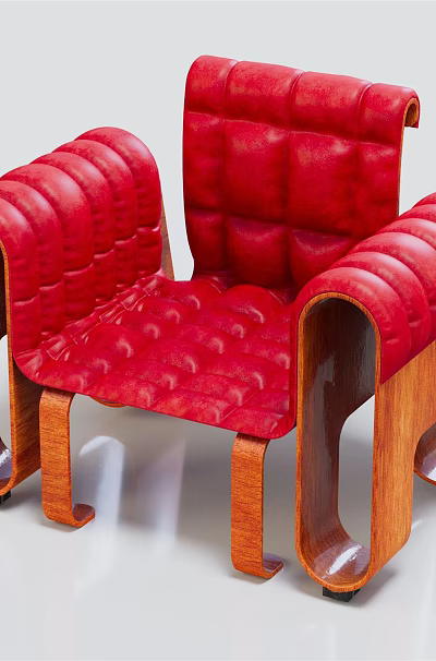 Red Tufted Leather Accent Chair With Modern Wooden Frame And Unique Armrests 3d model