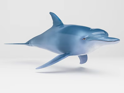 Realistic Blue Dolphin Aquatic Animal Toy Model Swimming on White Background 3d model