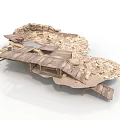 Modern Scene Model With Wooden Platform Stone Walls And Sandy Rocky Ground